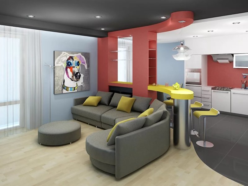 Cuisine lumineuse avec salon