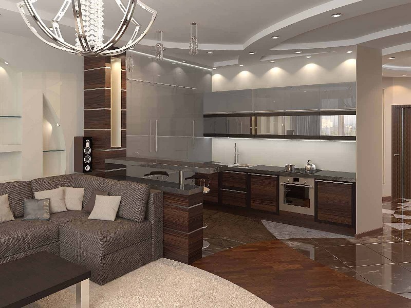 Cuisine et salon gris