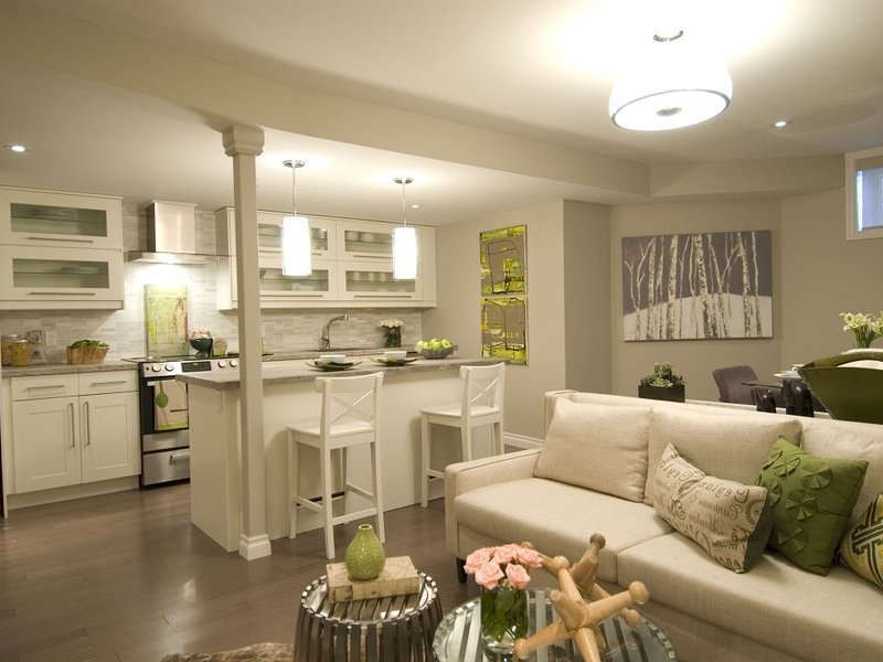 Cuisine grise avec salon