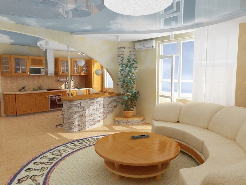 Cuisine avec plafond bleu