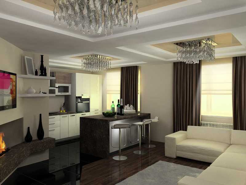 Chambre grise avec cuisine