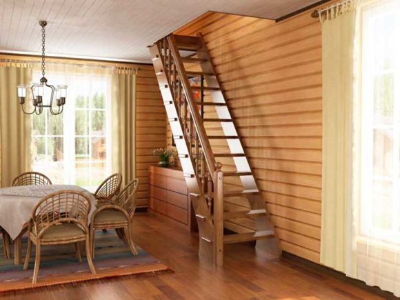 escalier en bois au deuxième étage