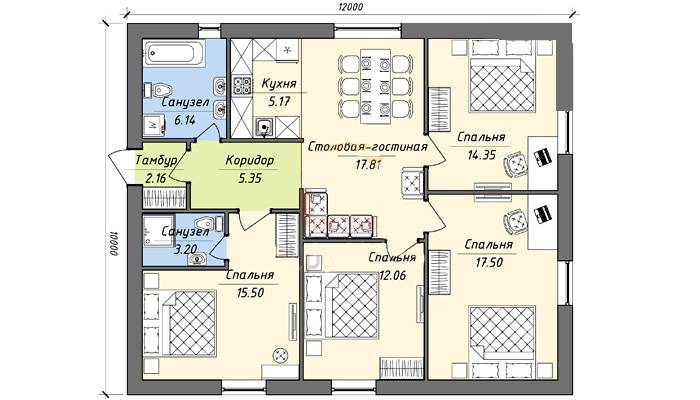 Maison à un étage 10 par 12 mètres